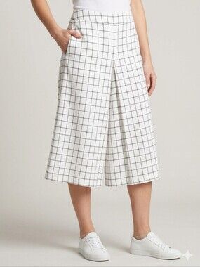 RO & DE Noir Windowpane Plaid Wide Leg Culottes Cropped Pants White Black XS